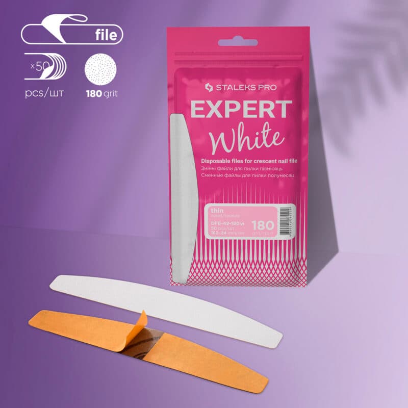 Disposable white files for crescent nail file EXPERT 42 180 grit (50 pcs), foto 1 nga 3
