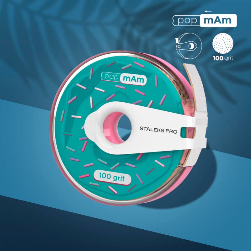 Disposable white abrasive tape papmAm EXPERT 100 grit in a plastic case, foto 1 nga 2