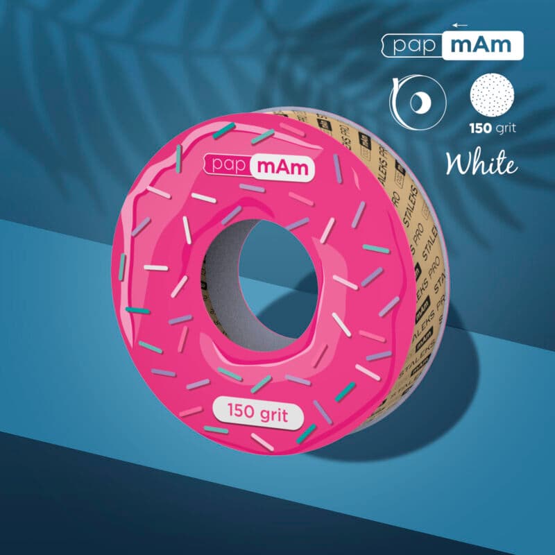 Disposable white abrasive tape papmAm EXPERT 150 grit for the plastic case, foto 1 nga 2