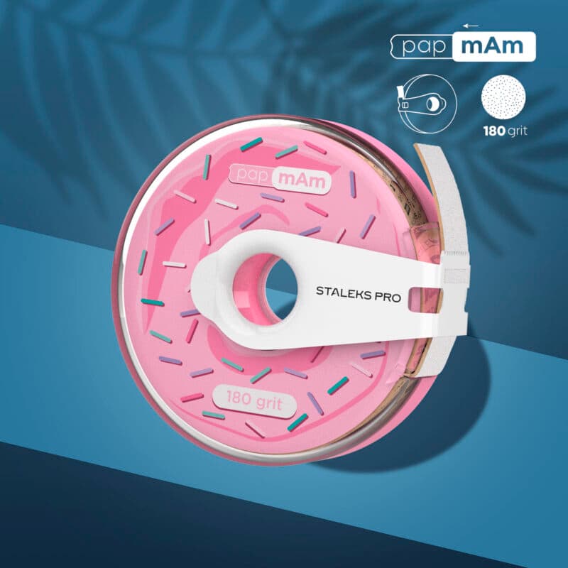 Disposable white abrasive tape papmAm EXPERT 180 grit in a plastic case, foto 1 nga 2