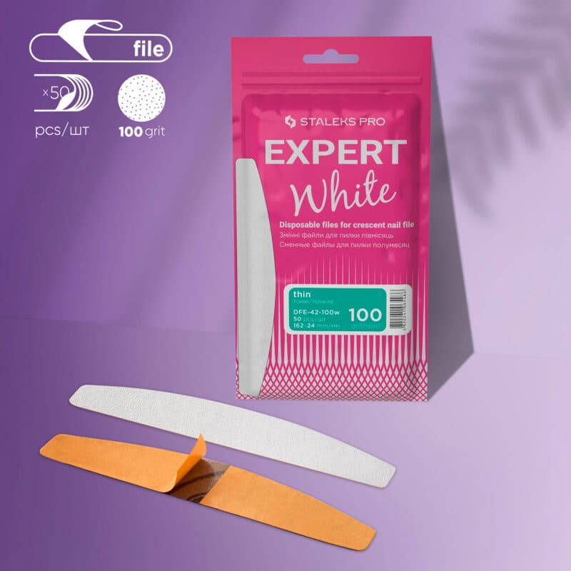 Disposable white files for crescent nail file EXPERT 42 100 grit (50 pcs), foto 1 nga 3