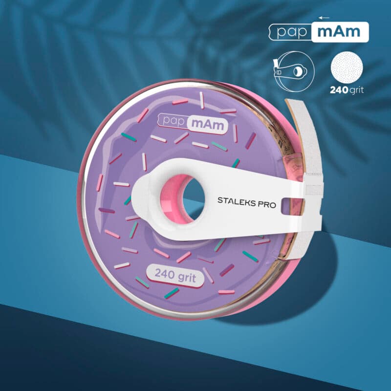 Disposable white abrasive tape papmAm EXPERT 240 grit in a plastic case, foto 1 nga 2