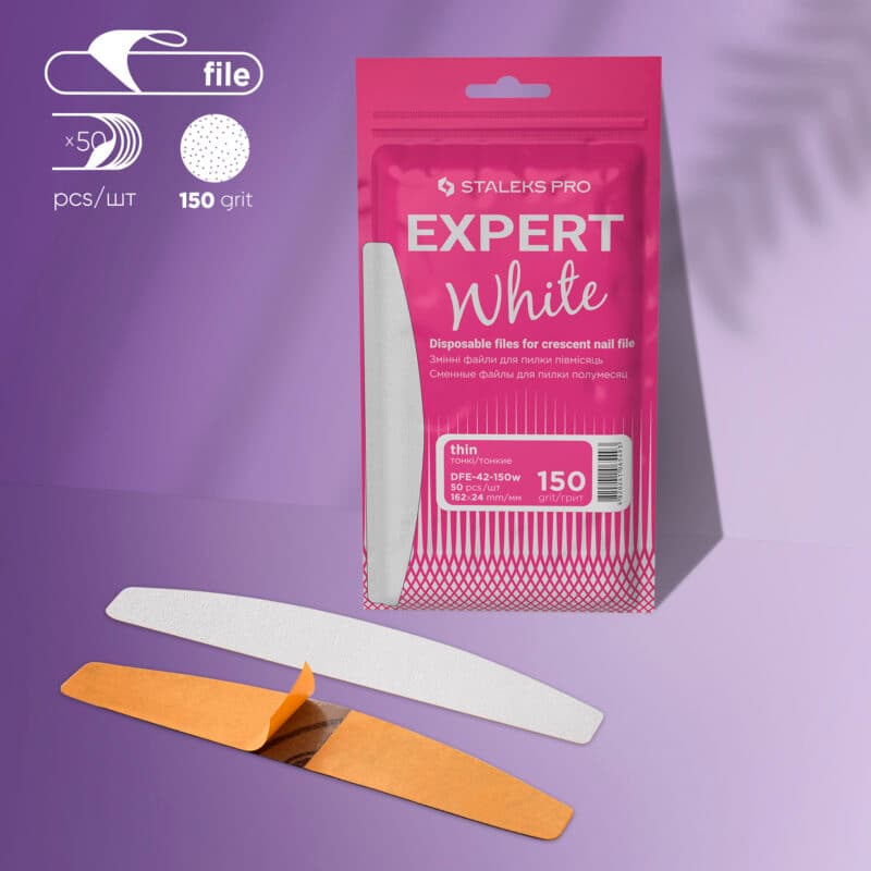 Disposable white files for crescent nail file EXPERT 42 150 grit (50 pcs), foto 1 nga 3