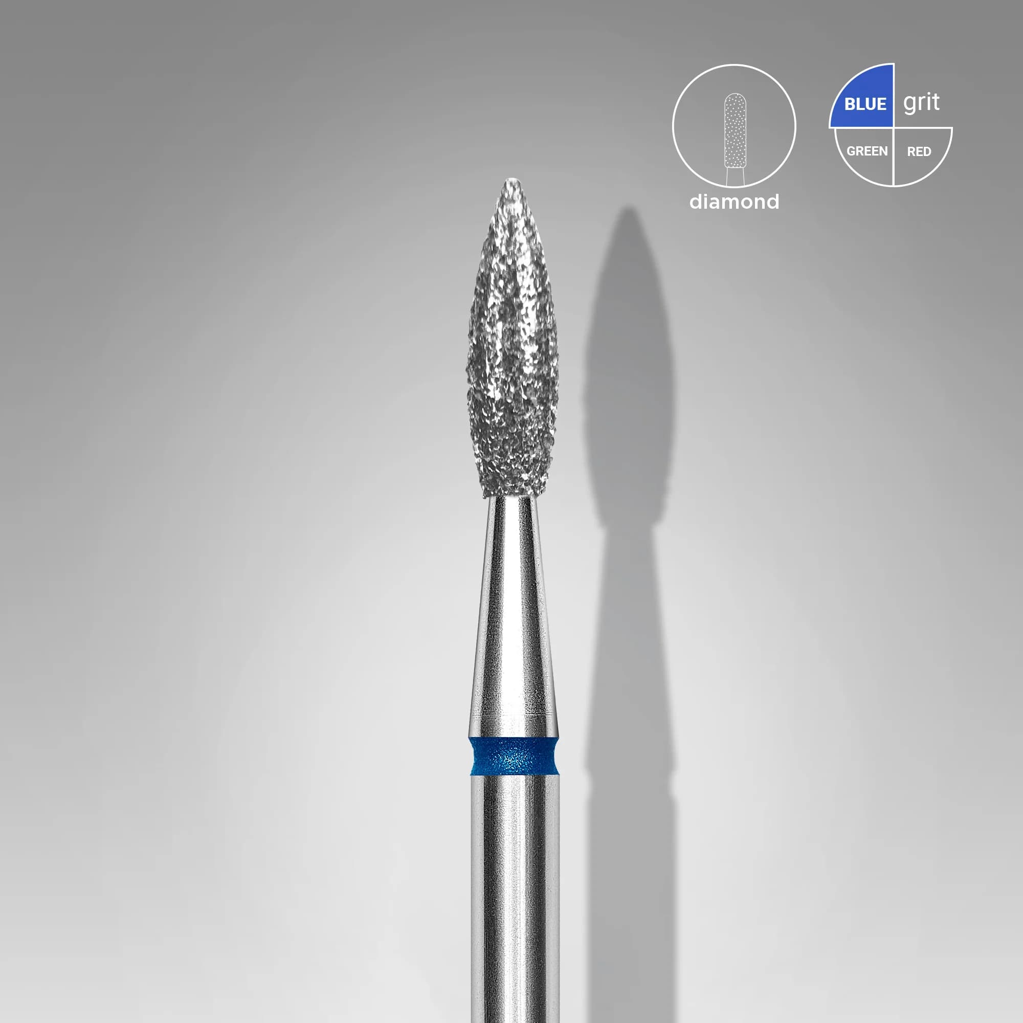 Diamond nail drill bit pointed flame blue EXPERT head diameter 2.3 mm / working part 8 mm, foto 1 nga 2