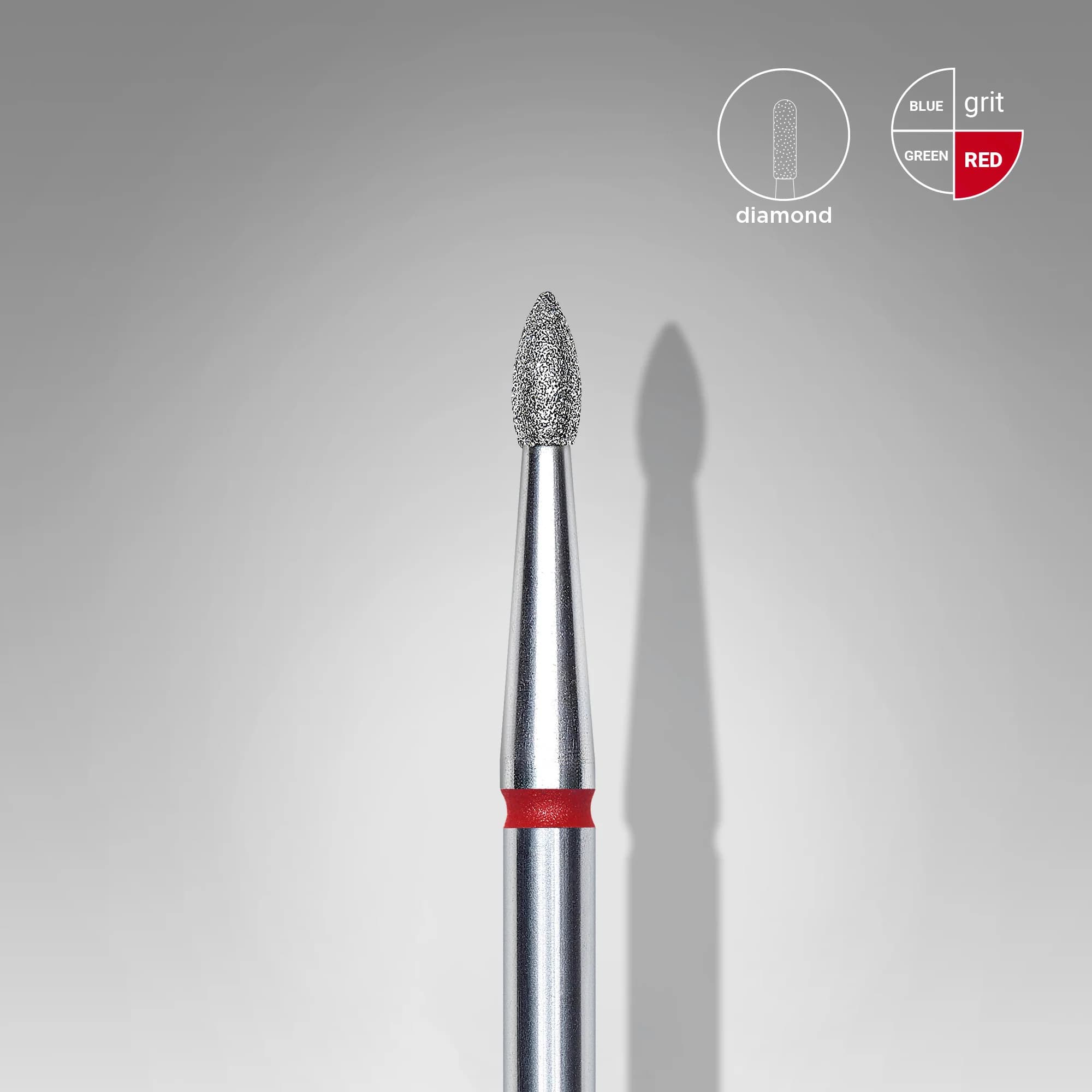 Diamond nail drill bit pointed bud red EXPERT head diameter 1.8 mm / working part 4 mm, foto 1 nga 2