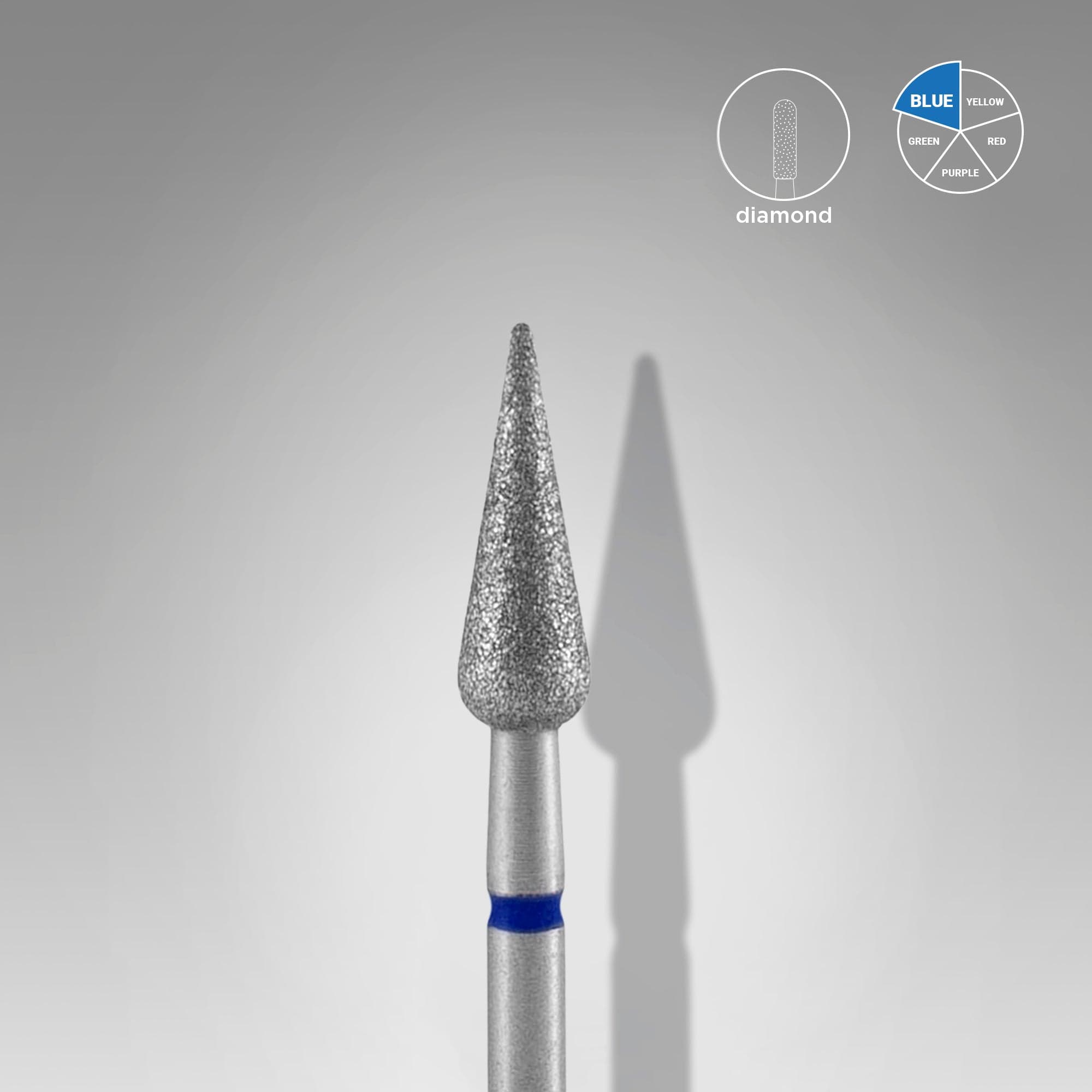 Diamond nail drill bit pointed pear blue EXPERT head diameter 4 mm / working part 12 mm, foto 1 nga 2