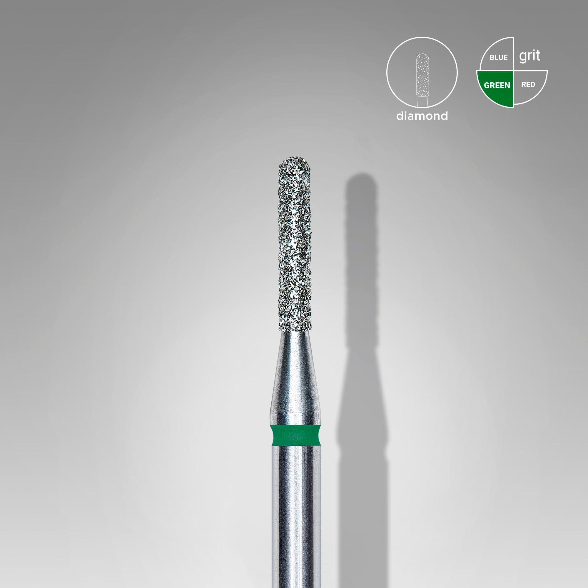 Diamond nail drill bit rounded cylinder green EXPERT head diameter 1.4 mm / working part 8 mm, foto 1 nga 2