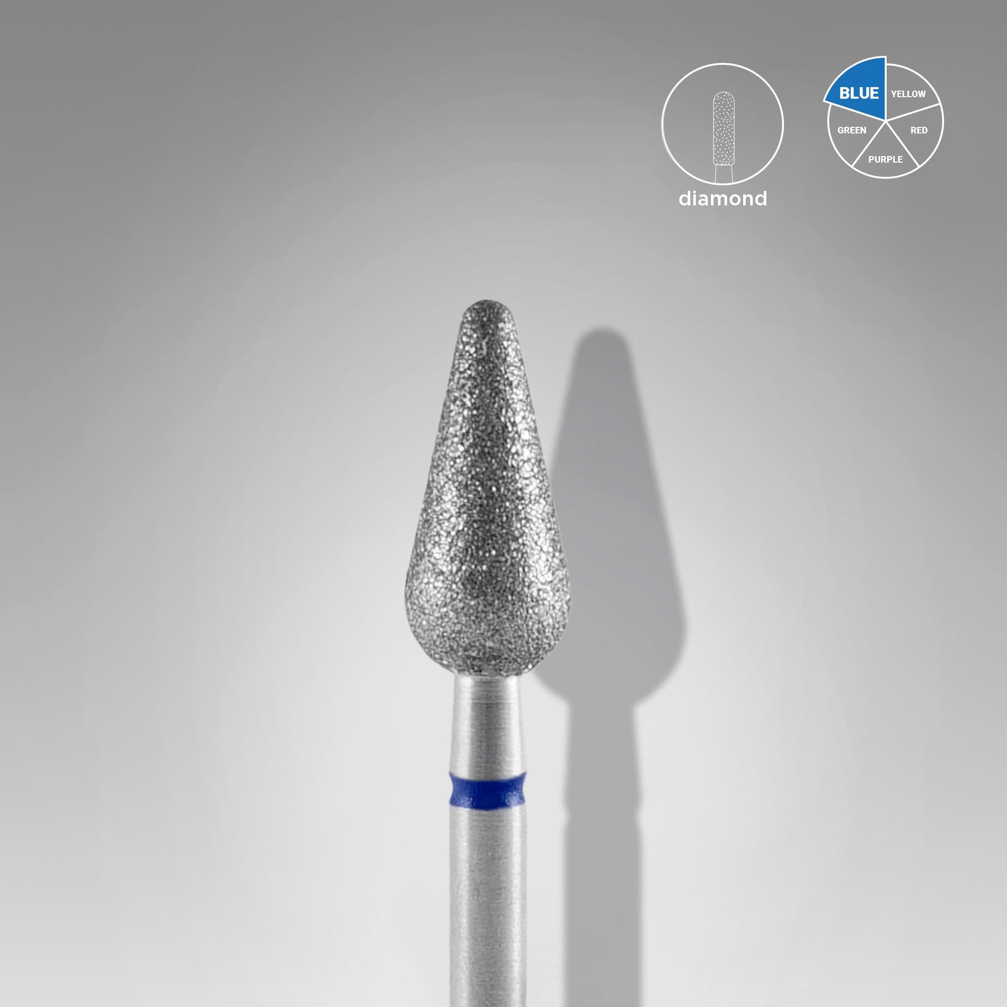 Diamond nail drill bit rounded pear blue EXPERT head diameter 5 mm / working part 12 mm, foto 1 nga 2
