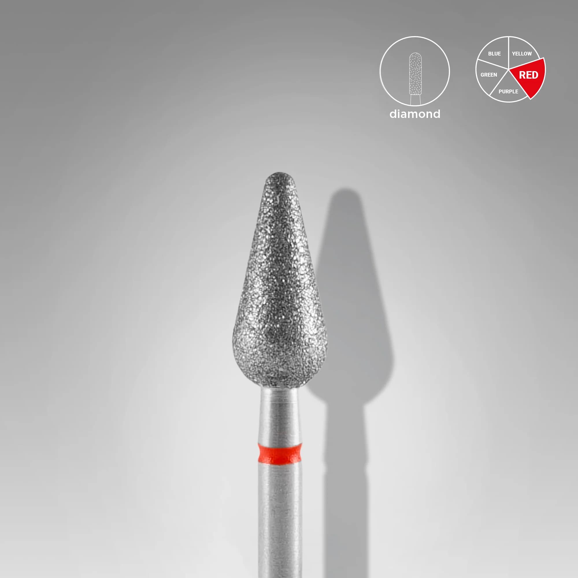 Diamond nail drill bit rounded pear red EXPERT head diameter 5 mm / working part 12 mm, foto 1 nga 2
