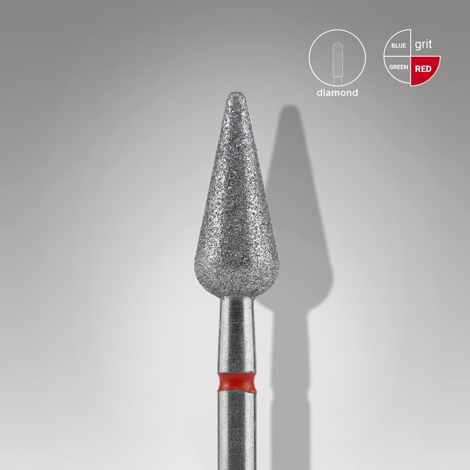 Diamond nail drill bit pointed pear red EXPERT head diameter 5 mm / working part 12 mm, foto 1 nga 2